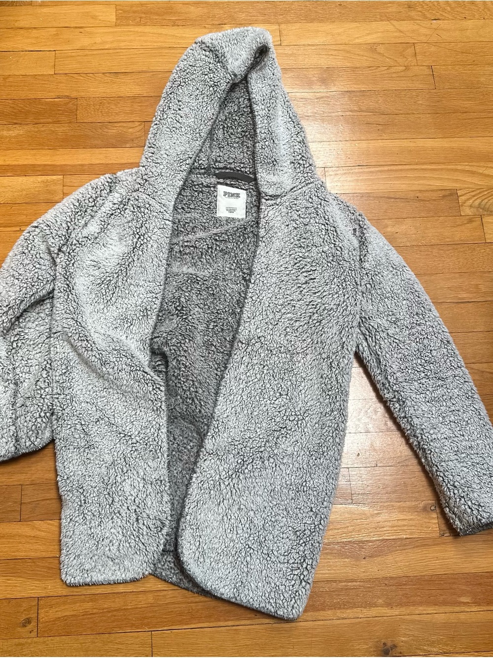 PINK Victoria's Secret Plush Hooded Teddy Jacket - Light Gray